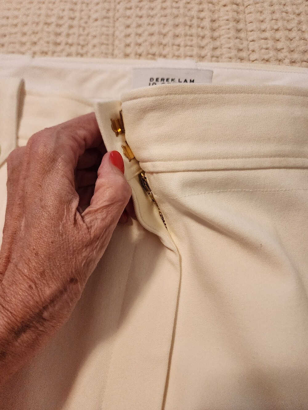 Derek Lam Cream Gold Sailor Button Flare Pants NWOT 18 Quiet Luxury Cotton - Picture 12 of 12